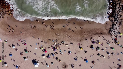 Vista cenital de la playa, ciudad de Miramar Costa atlantica de Argentina, Buenos aires photo