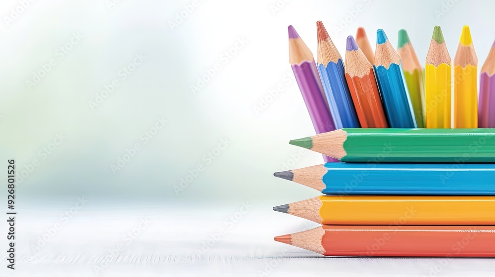 Fototapeta premium Vibrant Pencils Stack with Golden Accents