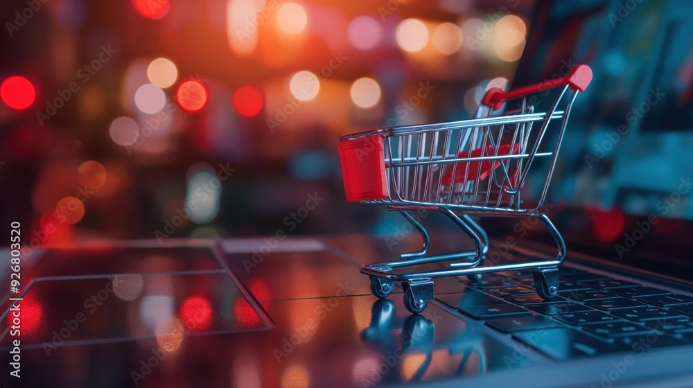 Digital Shopping Cart on Laptop created by ai Digital Shopping Cart on Laptop created by ai