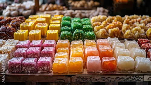 Åoeskă¿dar Istanbul, Turkey; colorful Ramadan Eid candy; traditional Ottoman candy (Osmanlı± Akide Sekeri) picture photo