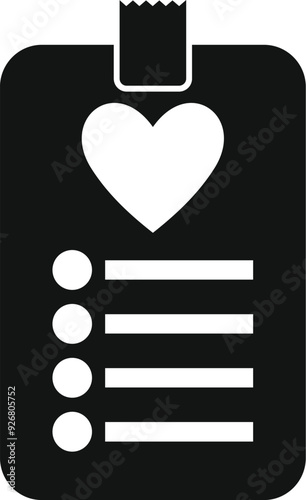 Black and white icon of a wish list with a heart for valentine's day shopping