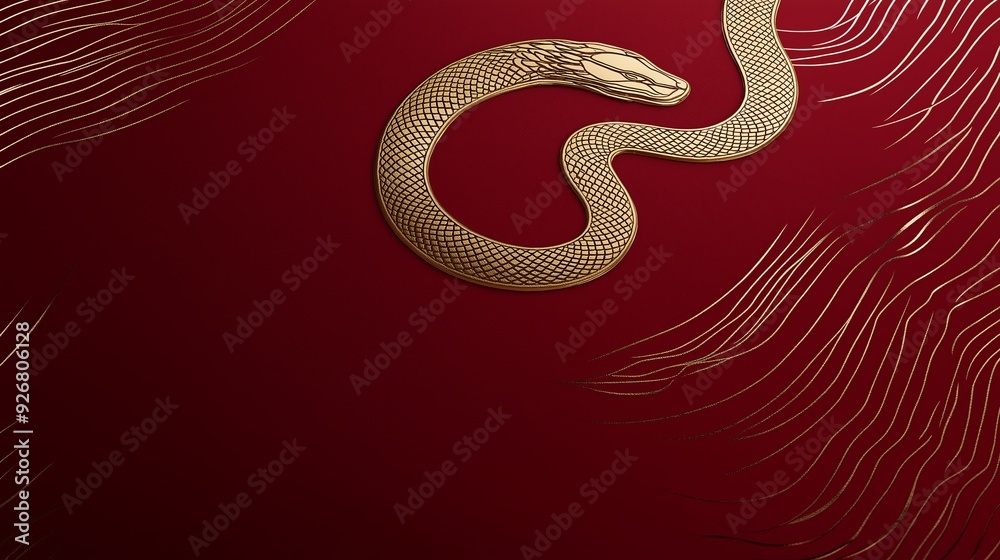 Golden Snake on Red Background - Suitable for Luxury Branding and Artistic Projects Golden Snake on Red Background - Suitable for Luxury Branding and Artistic Projects
