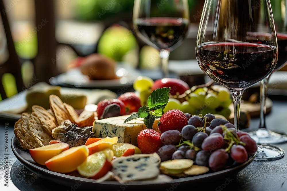 Elegant Cheese and Wine Plate - Perfect for Culinary and Hospitality Content Elegant Cheese and Wine Plate - Perfect for Culinary and Hospitality Content