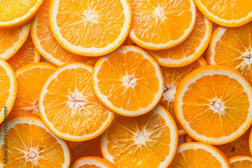 Close up full frame background of fresh orange fruit slices pattern in high angle view Close up full frame background of fresh orange fruit slices pattern in high angle view