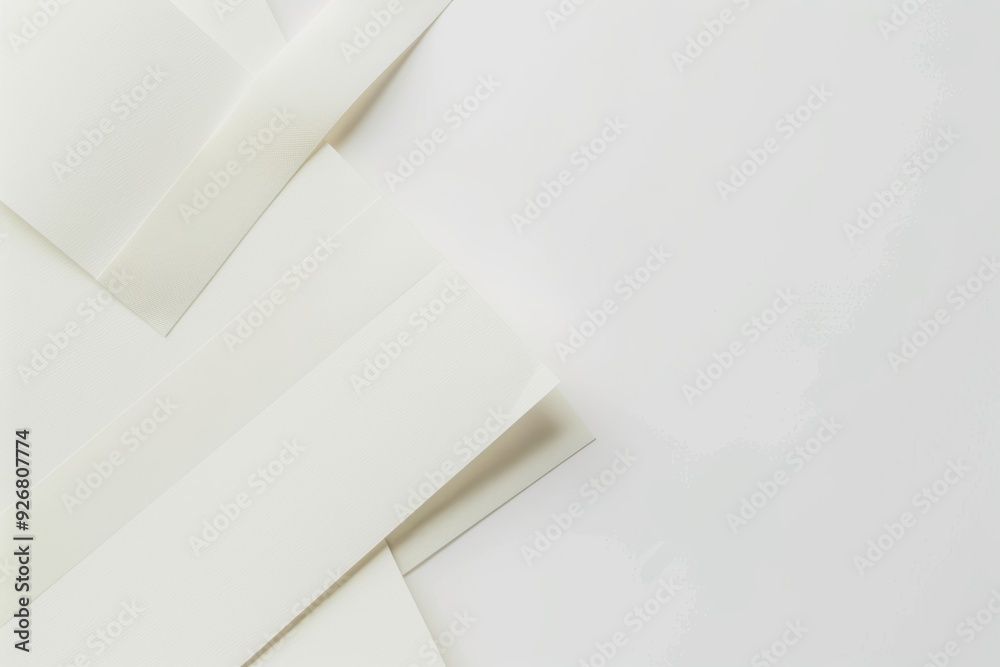 Close up of white note paper and adhesive tape on white background, business office supplies concept Close up of white note paper and adhesive tape on white background, business office supplies concept