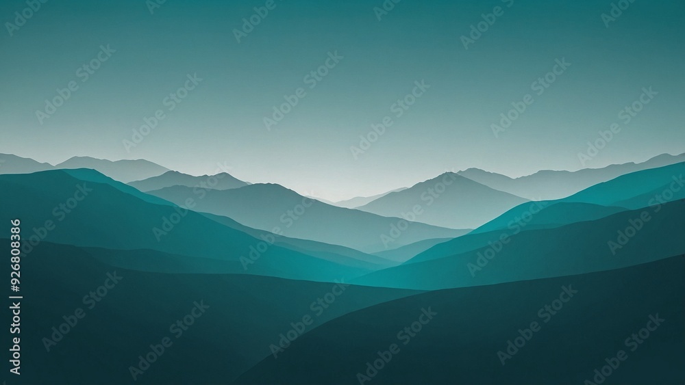 Teal blue abstract mountain range and sky gradient background Teal blue abstract mountain range and sky gradient background