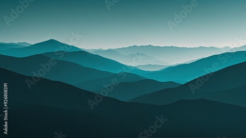 Teal blue abstract mountain range and sky gradient background