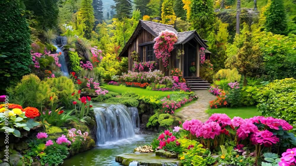 rustic boho wood cabin home beautiful exterior design home garden with lush tranquil wild atmosphere, green plants and flowers blossoming, relaxing green space rustic boho wood cabin home beautiful exterior design home garden with lush tranquil wild atmosphere, green plants and flowers blossoming, relaxing green space