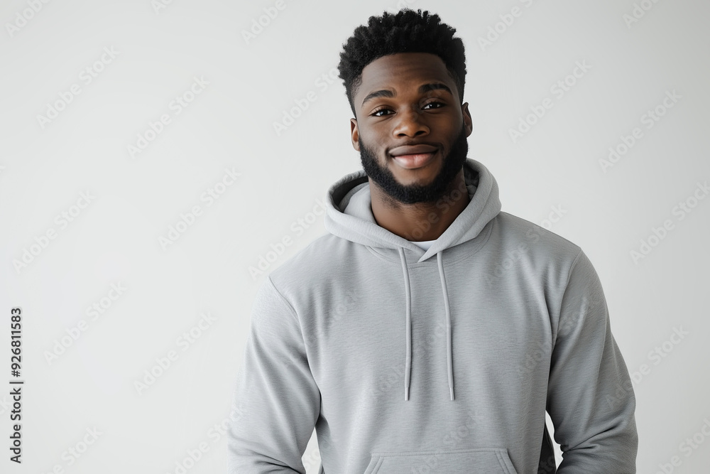 Confident Young Black Man in Grey Hoodie, Casual Urban Style Portrait Confident Young Black Man in Grey Hoodie, Casual Urban Style Portrait