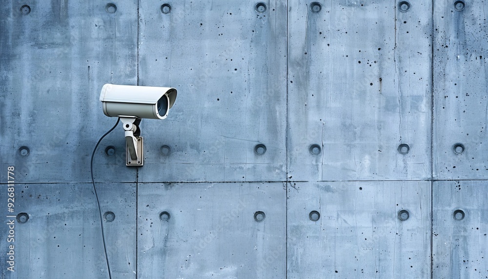 Security camera affixed to a concrete wall, emphasizing modern surveillance technology and security Security camera affixed to a concrete wall, emphasizing modern surveillance technology and security
