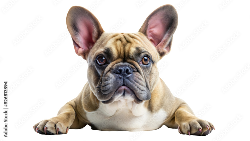 French bulldog lying down with expressive eyes and large ears isolated on transparent background French bulldog lying down with expressive eyes and large ears isolated on transparent background