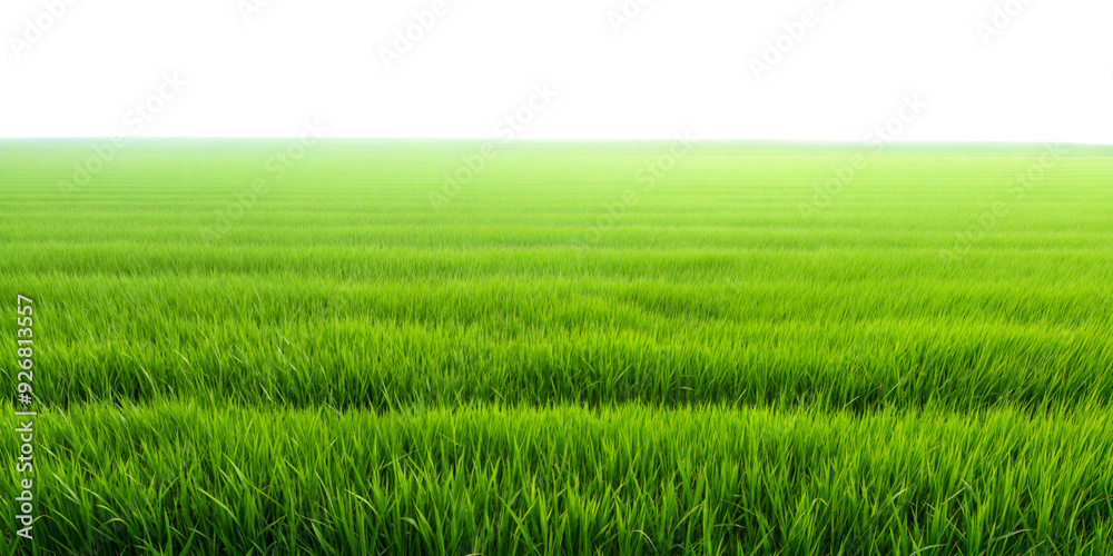 Lush green rice field extending towards the horizon isolated on transparent background Lush green rice field extending towards the horizon isolated on transparent background