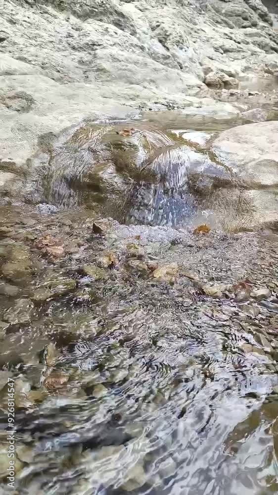 Clear water flows from the mountains to form small waterfalls between the rocks, stones, creek, ecological screensaver, meditation video, zen, autumn, fall, spring Clear water flows from the mountains to form small waterfalls between the rocks, stones, creek, ecological screensaver, meditation video, zen, autumn, fall, spring