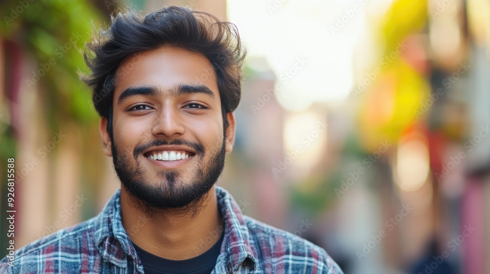 Smiling Man with Beard in Street Setting Smiling Man with Beard in Street Setting