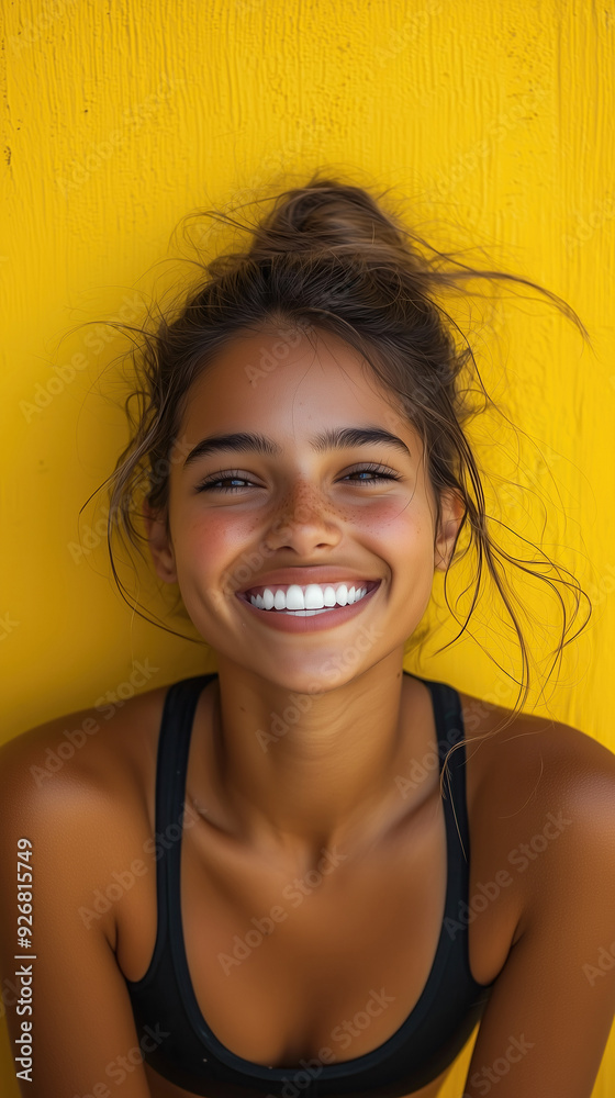 Energetic sporty portrait of athlete woman on vibrant background Energetic sporty portrait of athlete woman on vibrant background