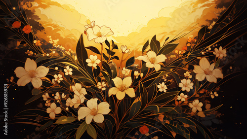 和風の花模様の背景素材　AI画像　ジェネレーティブAI