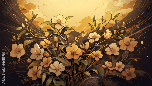 和風の花模様の背景素材　AI画像　ジェネレーティブAI