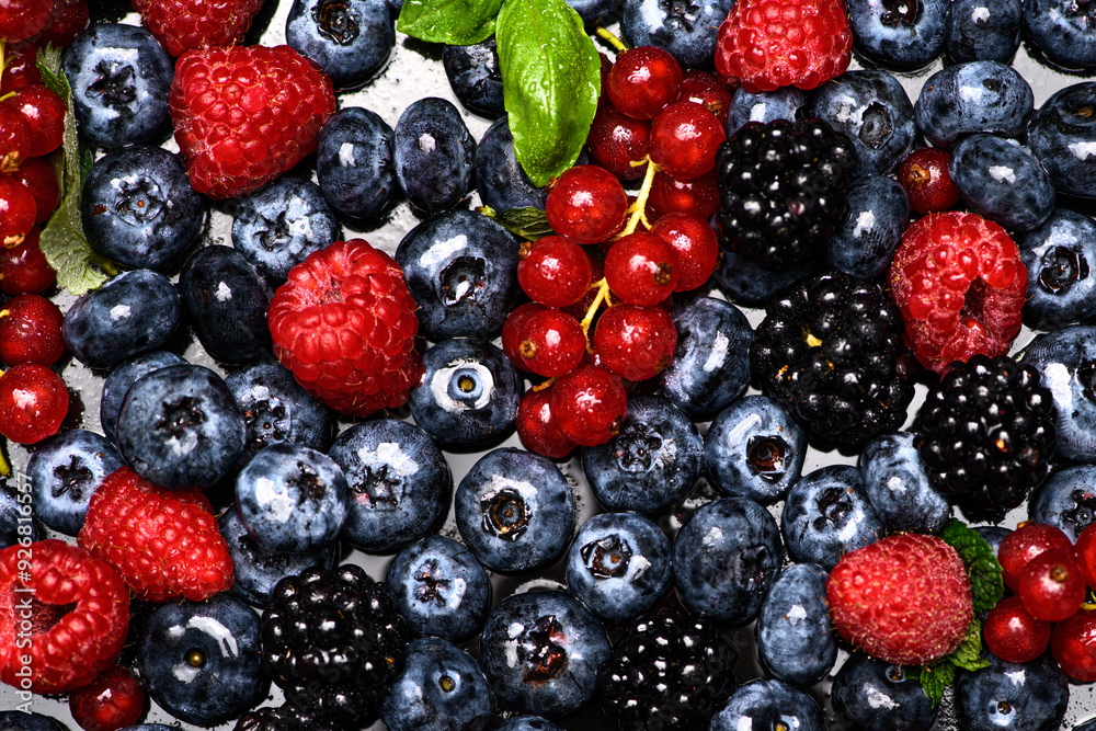 Berries closeup. Mix of blueberry, raspberry, red currant. Fresh berries as background. Texture of fresh berries. Berry mix. Berries berry background. Berries closeup. Mix of blueberry, raspberry, red currant. Fresh berries as background. Texture of fresh berries. Berry mix. Berries berry background.