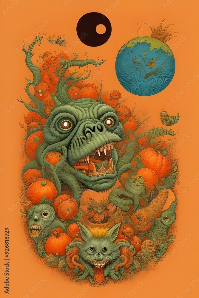 an illustration of an evil orange, psychedelic character, wicked, surreal, bizarre, neon, abstract, eerie, spooky, twisted, creepy, ominous, vibrant, trippy, distorted, chaotic, otherworldly an illustration of an evil orange, psychedelic character, wicked, surreal, bizarre, neon, abstract, eerie, spooky, twisted, creepy, ominous, vibrant, trippy, distorted, chaotic, otherworldly