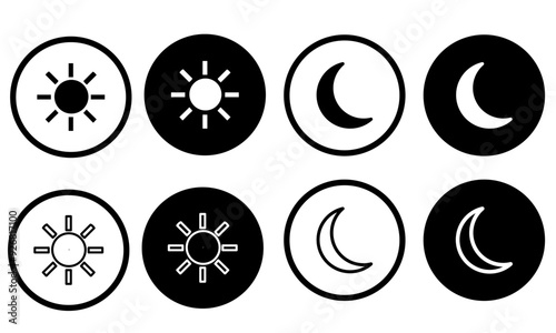 Day and night switch, dark and light modes.  Screen brightness and contrast level control icons. Screen modes icons set.Replaceable vector design