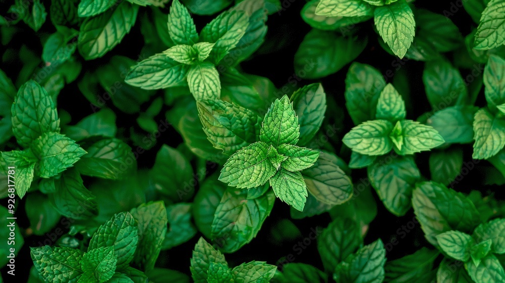 A close-up view of fresh green mint leaves fills the frame. The vibrant foliage showcases rich textures and natural patterns. Perfect for culinary or health-related themes. AI A close-up view of fresh green mint leaves fills the frame. The vibrant foliage showcases rich textures and natural patterns. Perfect for culinary or health-related themes. AI