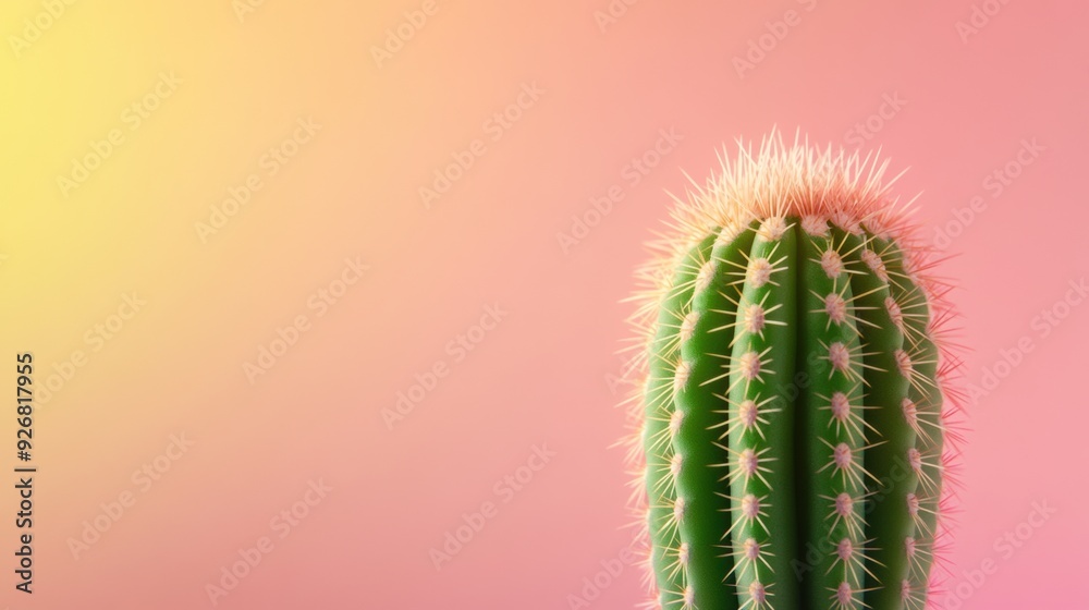 A cactus plant with spines on a pink background, AI A cactus plant with spines on a pink background, AI