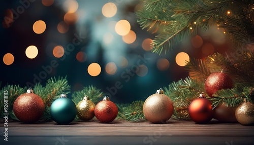 Boules de Noël sur Fond de Lumières Festives photo