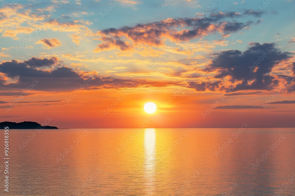 Serene summer sunset over the sea with golden sunlight reflecting on the water and soft clouds in the sky, creating a peaceful and tranquil atmosphere. Serene summer sunset over the sea with golden sunlight reflecting on the water and soft clouds in the sky, creating a peaceful and tranquil atmosphere.