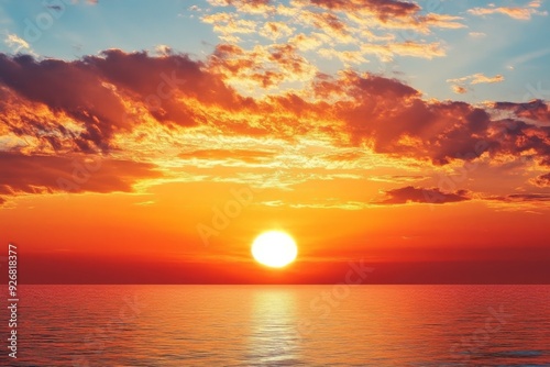 Serene summer sunset over the sea with golden sunlight reflecting on the water and soft clouds in the sky, creating a peaceful and tranquil atmosphere.