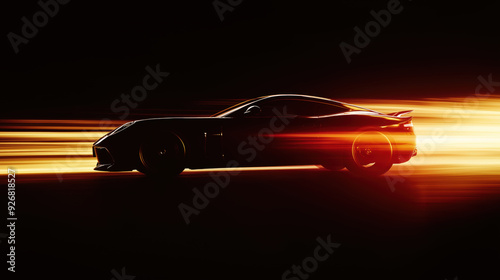 Silhouette of a stylist sports car speeding at high speeds. Its contours are emphasized by the speed of the wind passing through it