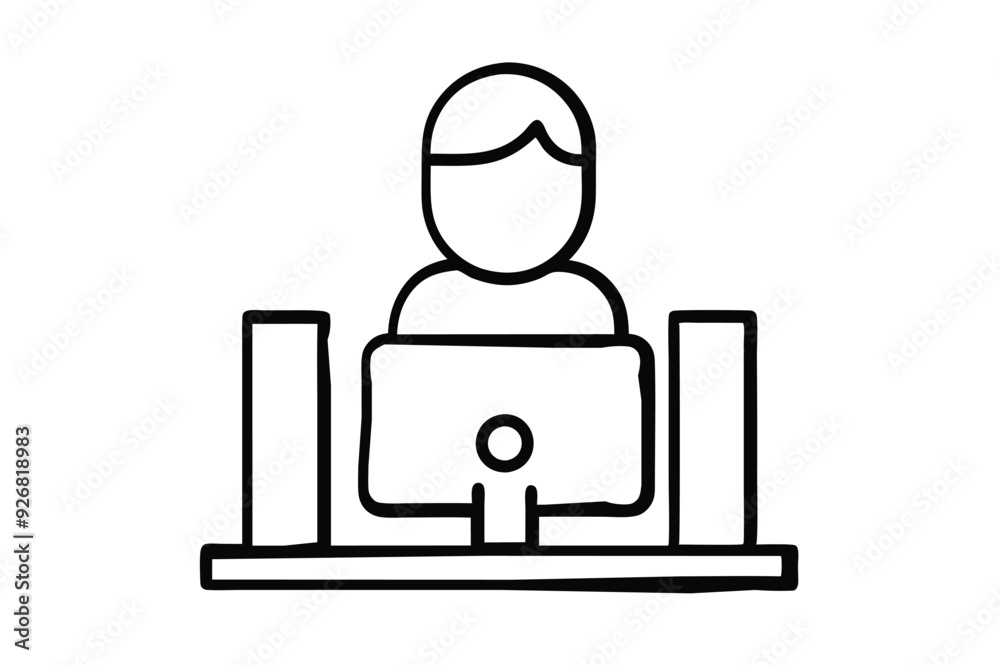 Person at the computer symbol. Computer work icon. Office work sign. Remote work symbol. Isolated. Transparent Background Cut Out Person at the computer symbol. Computer work icon. Office work sign. Remote work symbol. Isolated. Transparent Background Cut Out