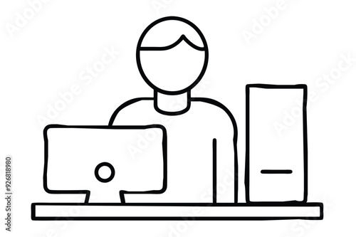 Person at the computer symbol. Computer work icon. Office work sign. Remote work symbol. Isolated. Transparent Background Cut Out 