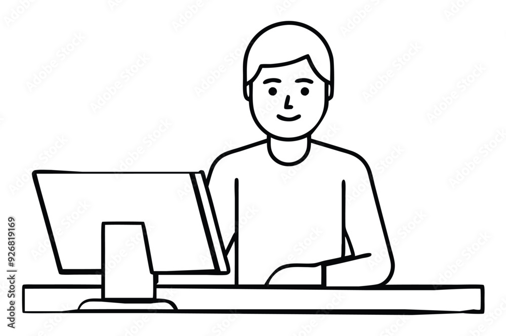 Person at the computer symbol. Computer work icon. Office work sign. Remote work symbol. Isolated. Transparent Background Cut Out Person at the computer symbol. Computer work icon. Office work sign. Remote work symbol. Isolated. Transparent Background Cut Out