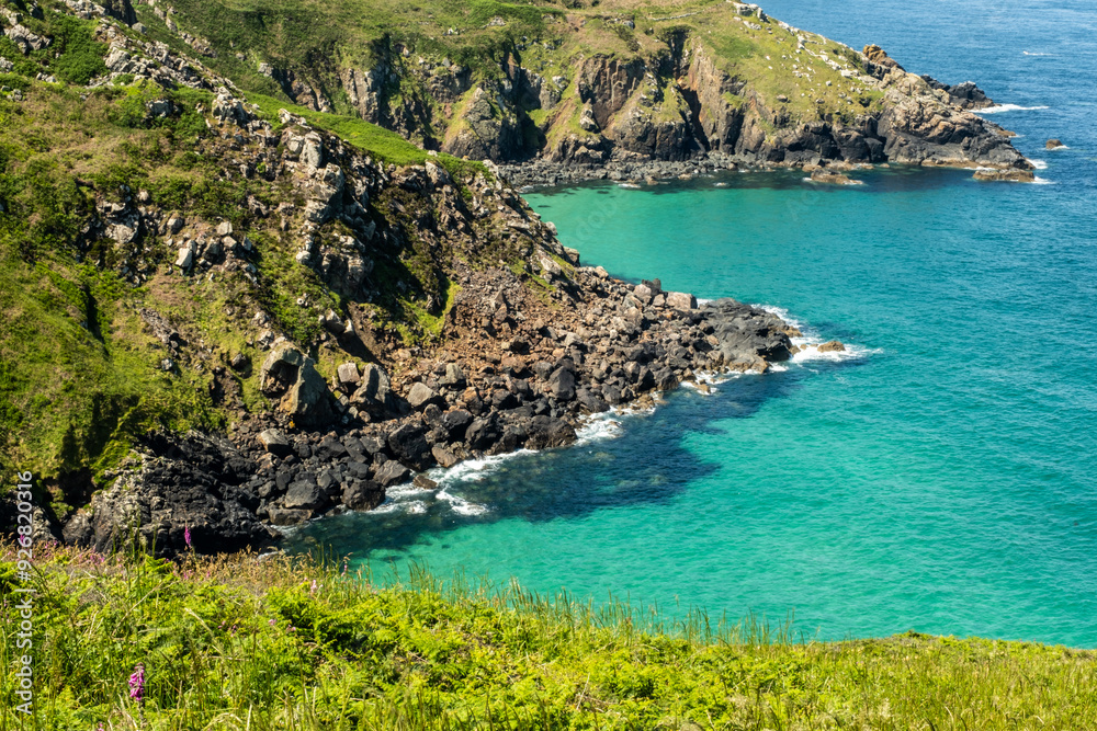 Obraz premium Pendour Cove at Zennor head walk Cornwall, National Trust, view of the coast of the region sea.