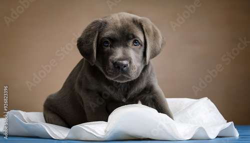 Puppy on a Disposable Training Pad photo