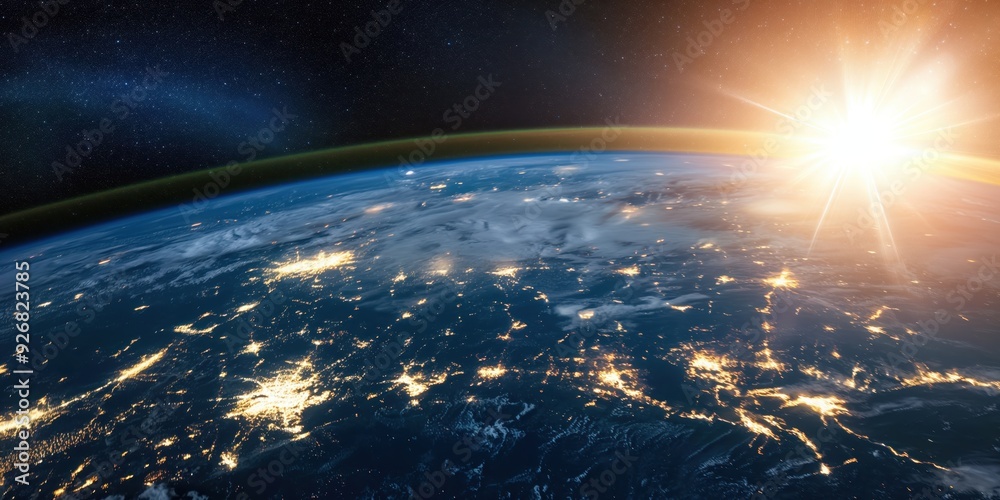 Earth from Space at Sunrise created by ai Earth from Space at Sunrise created by ai