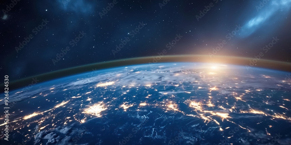 Obraz premium Earth from Space at Sunrise created by ai