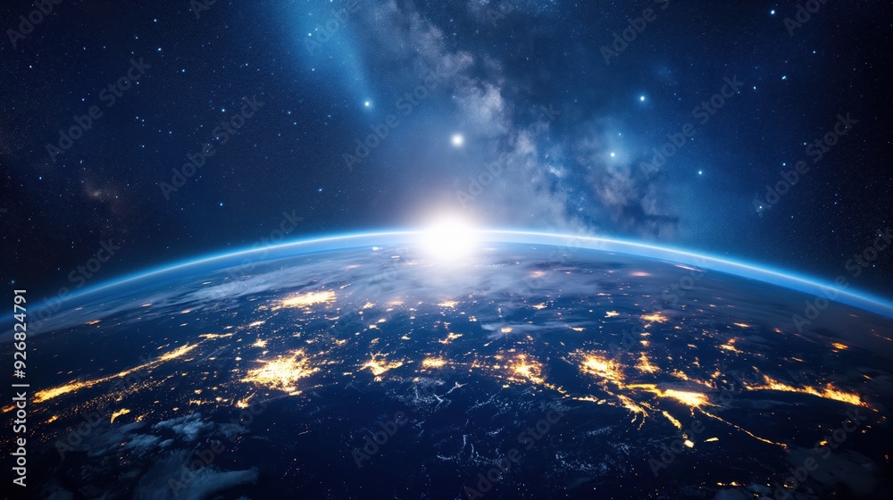 Fototapeta premium Earth from Space at Sunrise created by ai