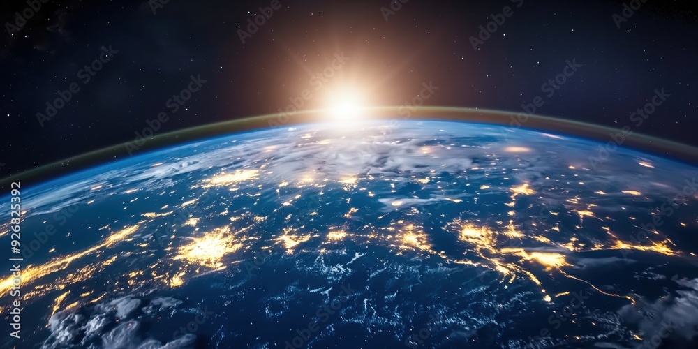 Obraz premium Earth from Space at Sunrise created by ai