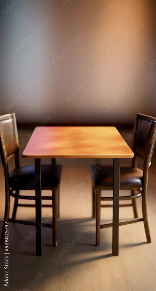 a quaint restaurant setting featuring two chairs and a moderately sized table, devoid of any objects or utensils a quaint restaurant setting featuring two chairs and a moderately sized table, devoid of any objects or utensils