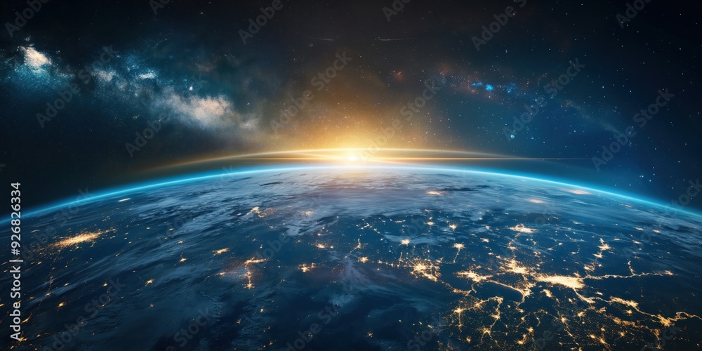 Fototapeta premium Earth from Space at Sunrise created by ai