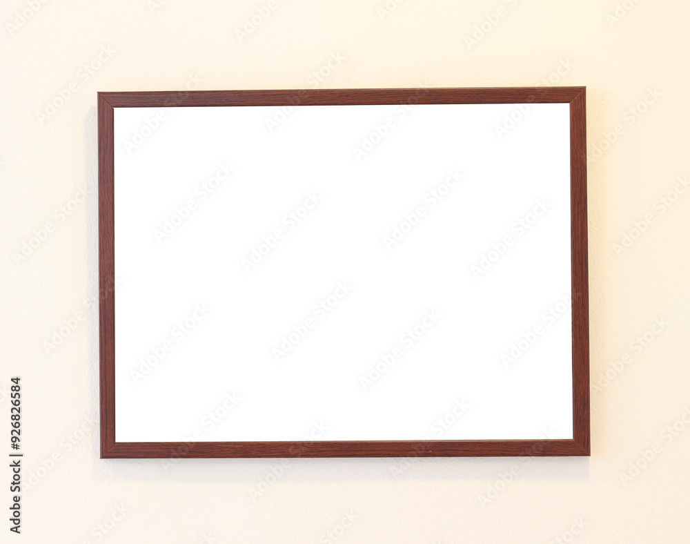wood frame with white screen on wall. wood frame with white screen on wall.