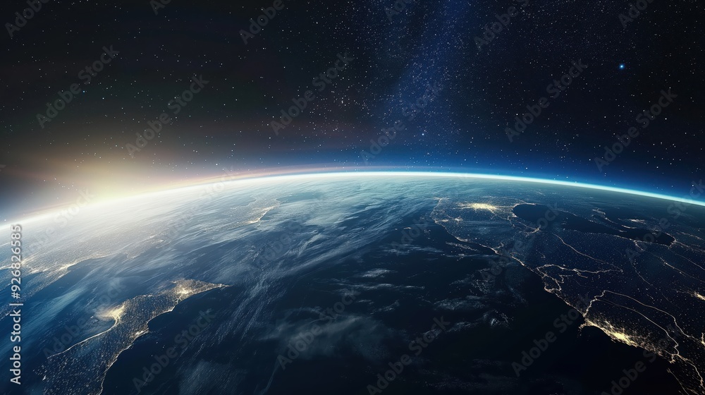 Fototapeta premium Earth from Space at Sunrise created by ai