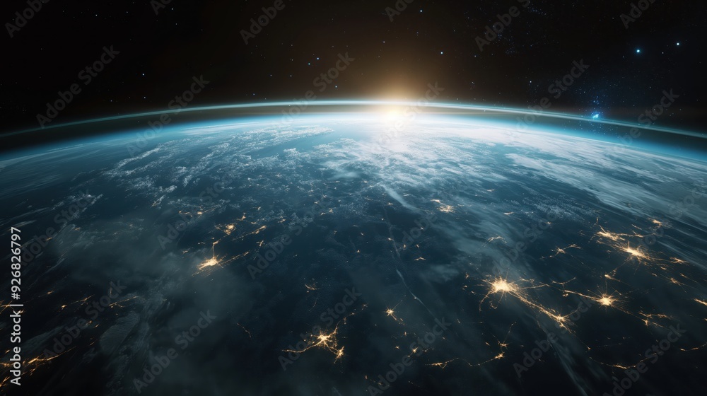 Fototapeta premium Earth from Space at Sunrise created by ai