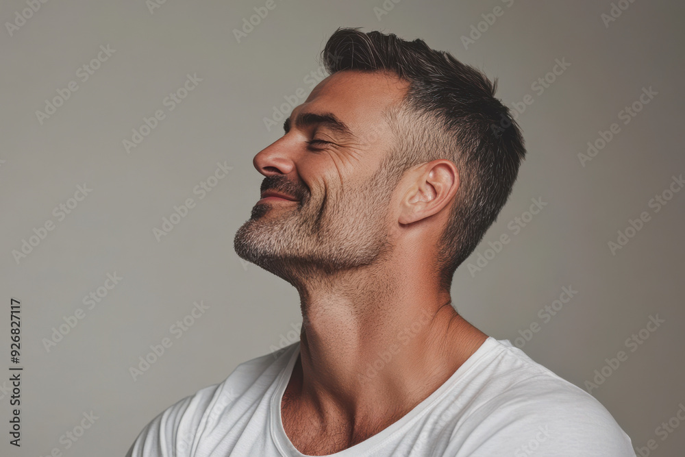 Obraz premium A close up of a man's face with her eyes closed