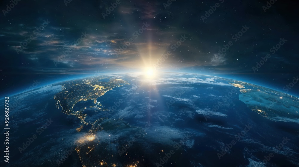 Earth from Space at Sunrise created by ai