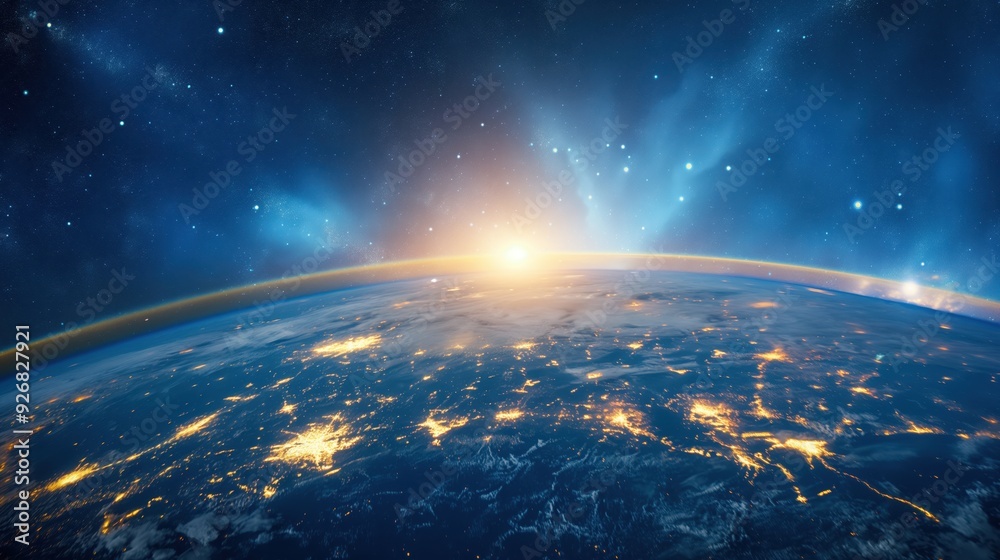 Fototapeta premium Earth from Space at Sunrise created by ai