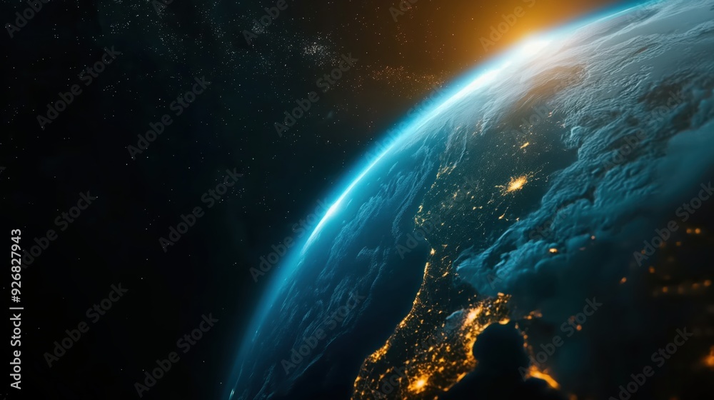 Obraz premium Earth from Space at Sunrise created by ai