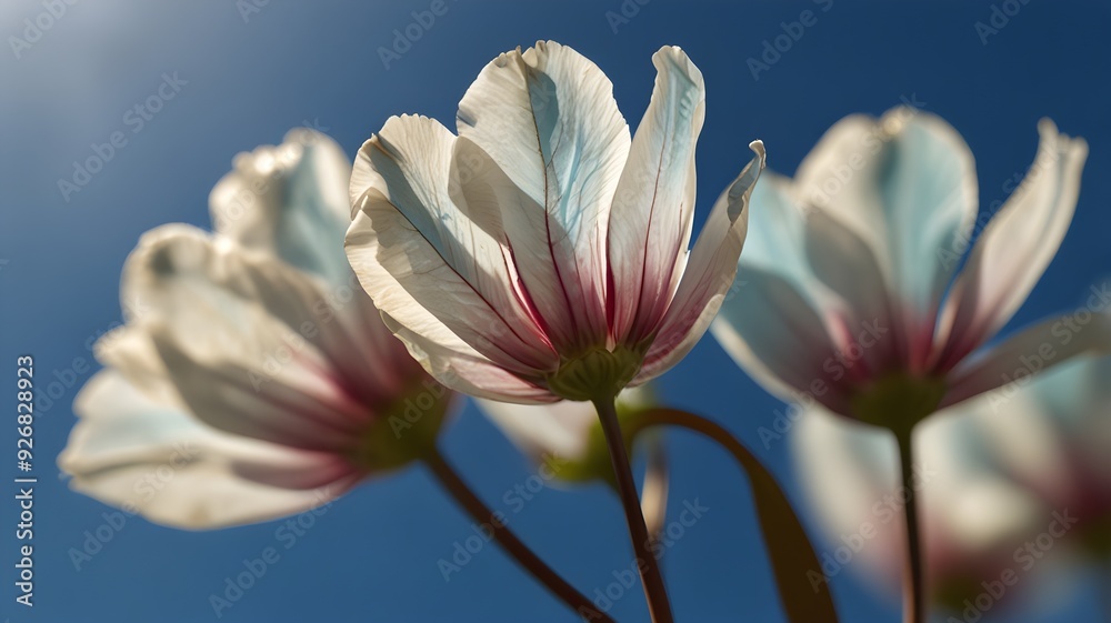 Fototapeta premium extreme closeup view, white flower petals against sky