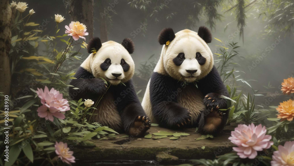 Obraz premium panda and bamboo